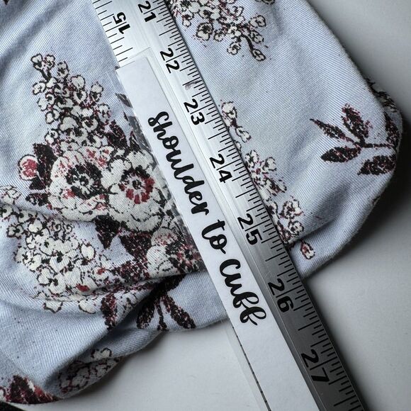 Free People Womens Medium Floral Peplum Blouse Blue Bell Sleeve V Neck Stretch - Picture 12 of 14